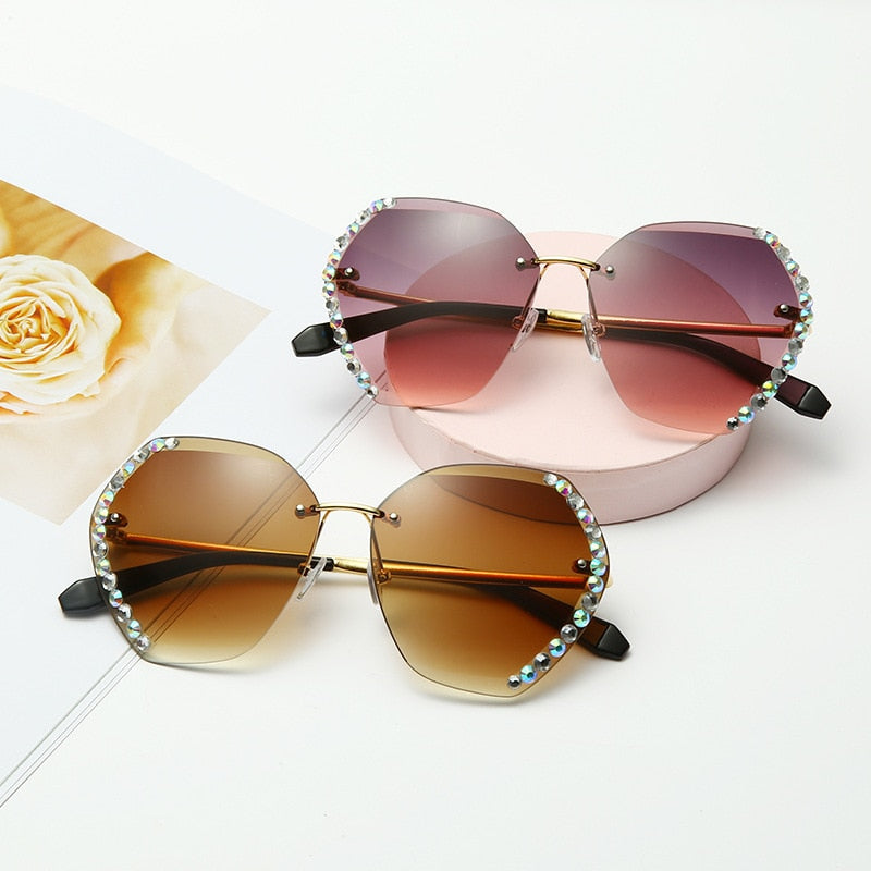2020 Vintage Fashion Oversized Rimless Sunglasses Women Famous Luxury Brand Design Sexy Diamond Square Sun Glasses For Female