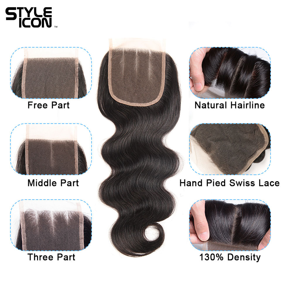 Body Wave Human Hair Bundles With Closure Lace Closure Remy Brazilian Hair Body Wave 3/4 Bundles With Closure 30Inches Extension